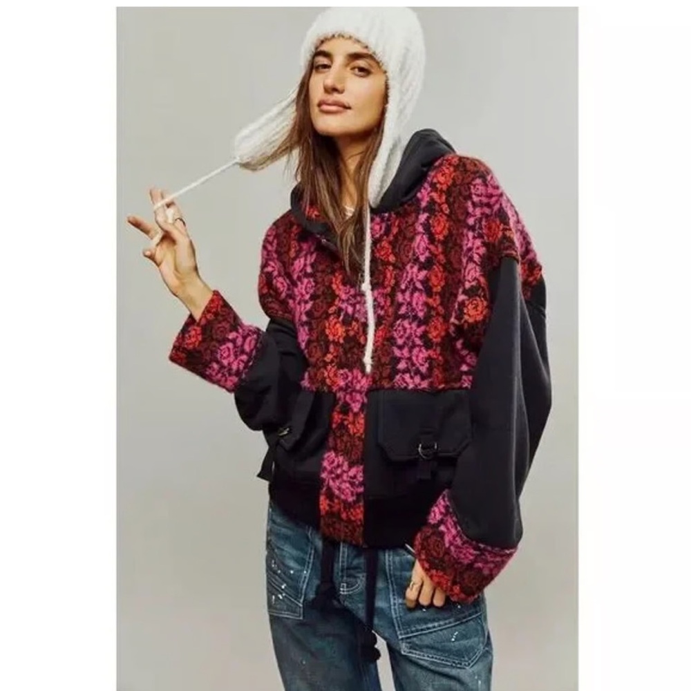Free People Rockwell Sweater Bomber Jacket Hoodie Colorblock Large - Picture 13 of 13